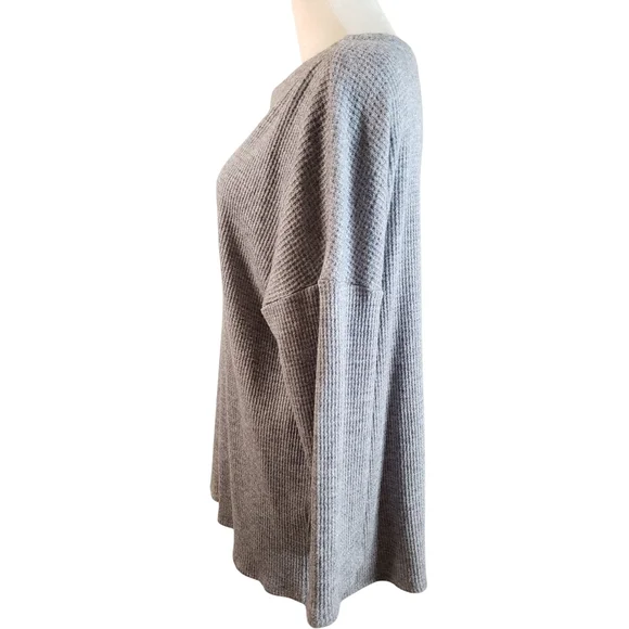 J. Jill Top Womens Gray L Tall Gray Thermal Waffle Knit Minimalistic Pullover - Picture 3 of 8